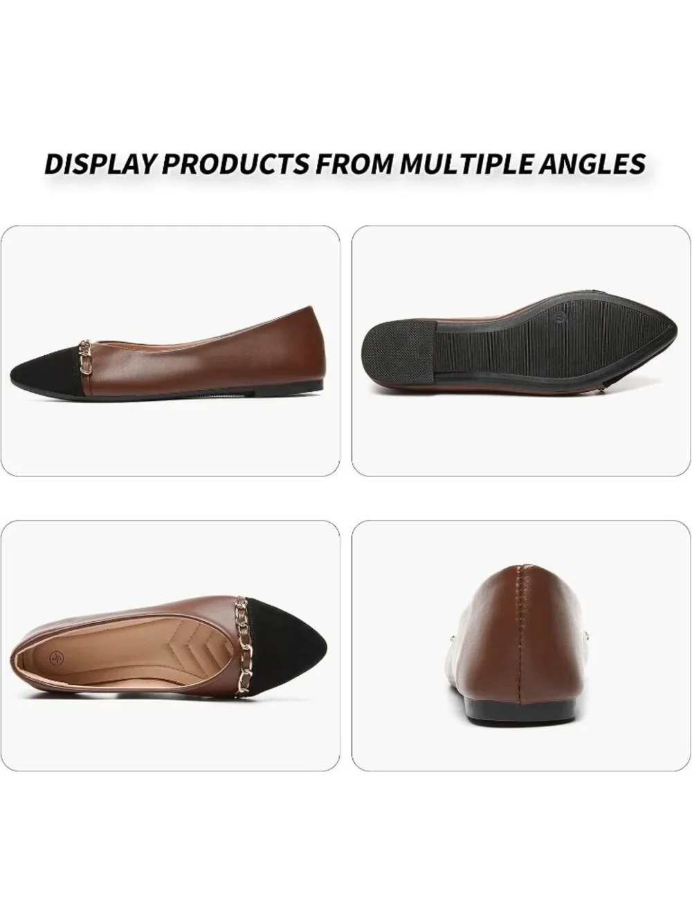 Women's Brown Crimping Suede Ballet Flats Pointed Toe Comfortable Dress Shoes